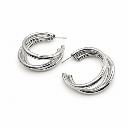 Silver Triple Hoop Earrings
