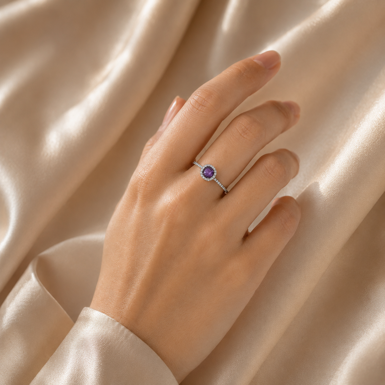 Sterling Silver Halo Gemstone Rings