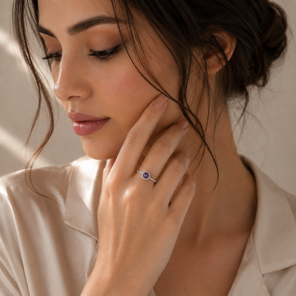Sterling Silver Halo Gemstone Rings