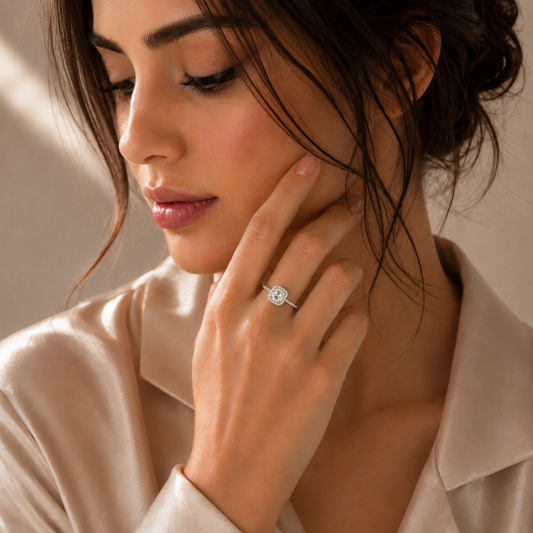 Sterling Silver Halo Gemstone Rings
