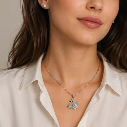 Swan Necklace and Earrings Set