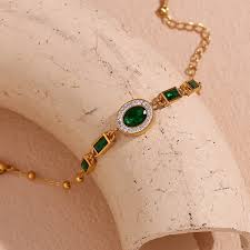Emerald Zircon Chain Bracelet